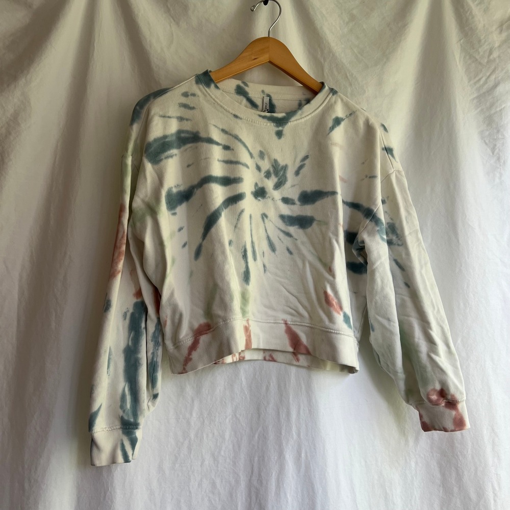 Z Supply Womens Tie Dye Sweatshirt Small Cotton French Terry Pullover Blue Pink
